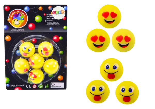 Emoji Yellow Rubber Balls Set 6 Pcs