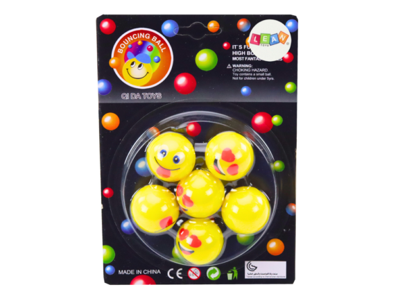 Emoji Yellow Rubber Balls Set 6 Pcs - Image 3