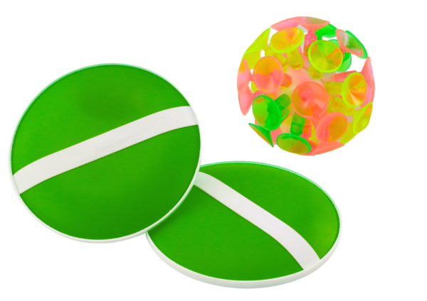 Arcade Game Round Paddles Ball With Suction Cups Green