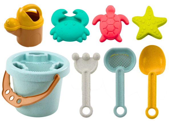 Sand Bucket Set Shovel Rake Strainer Moulds Pastel