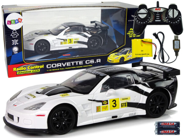 Racing Sports Car R/C 1:18 Corvette C6.R White 2.4 G Lights