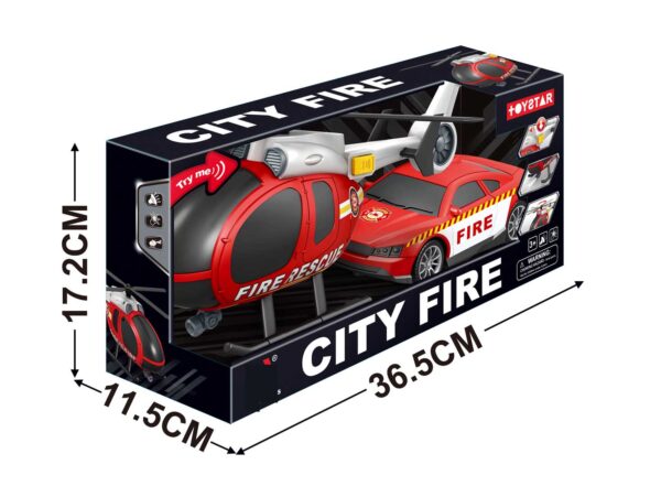 Helicopter + Fire Department Car Set