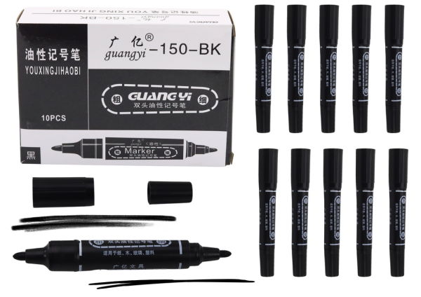 Double-Sided Waterproof Marker Set Black 10pcs.