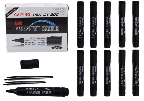 Permanent Marker Set Waterproof Black 10 Pcs.