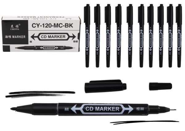 Set of Double-Sided Waterproof Markers for CDs Black 10pcs.