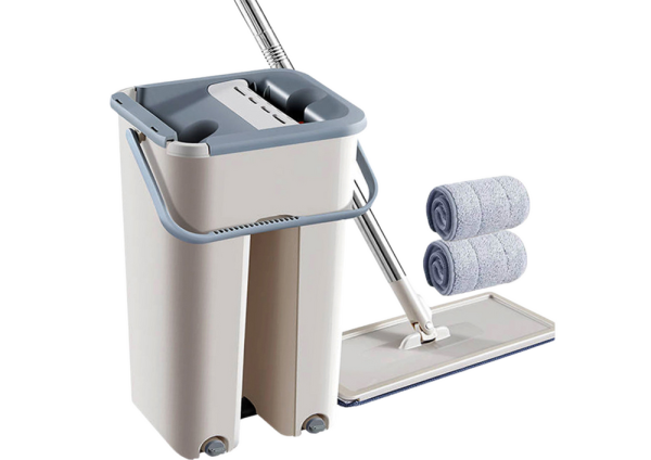 Flat Squeeze Mop with a Double-Chamber Bucket 2 Microfiber Inserts - Image 3