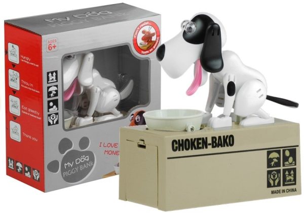 Dog Piggy Bank Robotic Coin Munching Toy Money Box White - Black - Image 3