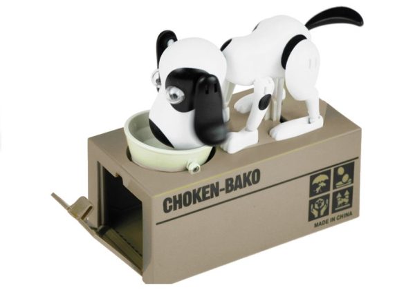 Dog Piggy Bank Robotic Coin Munching Toy Money Box White - Black - Image 2