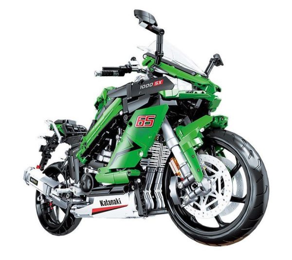 Sports Motorcycle Building Blocks Set Green 2304pcs. - Image 2