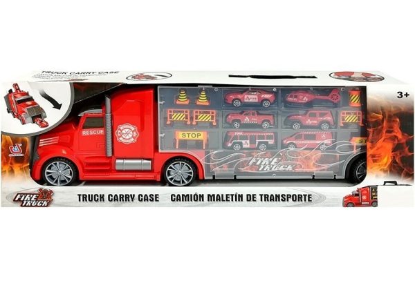 Fire brigade truck Sorter Suitcase with cars Helicopter Red - Image 10