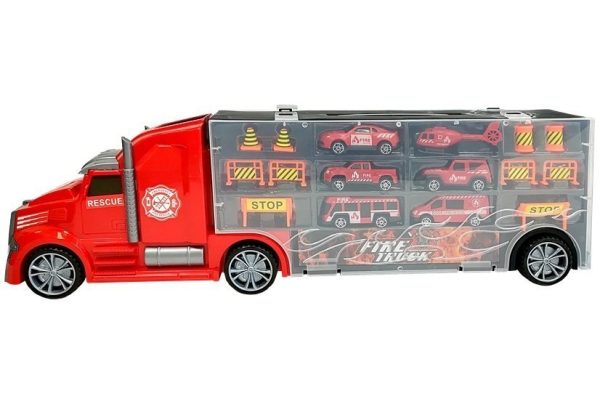 Fire brigade truck Sorter Suitcase with cars Helicopter Red - Image 3