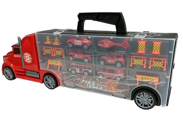 Fire brigade truck Sorter Suitcase with cars Helicopter Red - Image 4