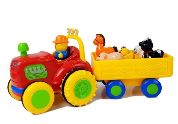 Tractor with a trailer, animals for babies on batteries with sound - Image 2