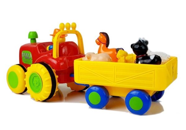 Tractor with a trailer, animals for babies on batteries with sound - Image 3