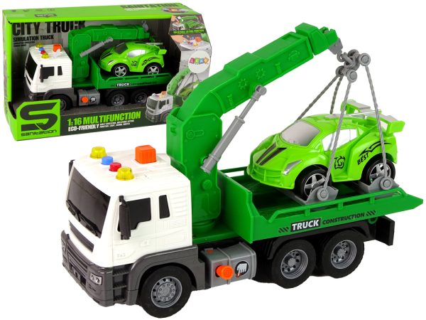 Car Transporter Roadside Assistance Tow Truck 1:16 Green Sound Lights