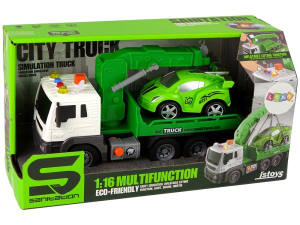 Car Transporter Roadside Assistance Tow Truck 1:16 Green Sound Lights - Image 5