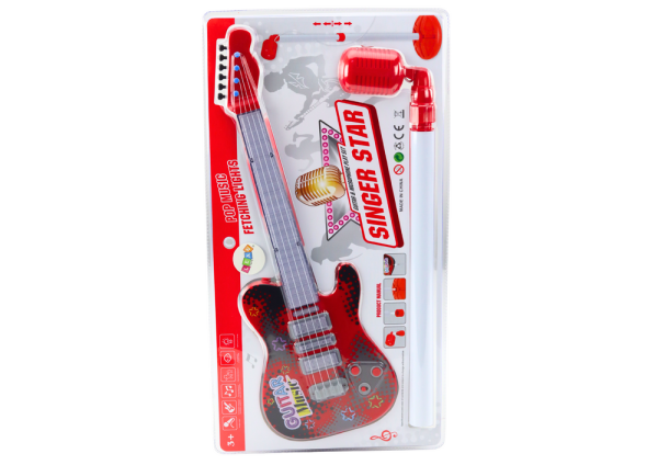 Dječja električna gitara s mikrofonom "Singer Star" - crvena - Image 3