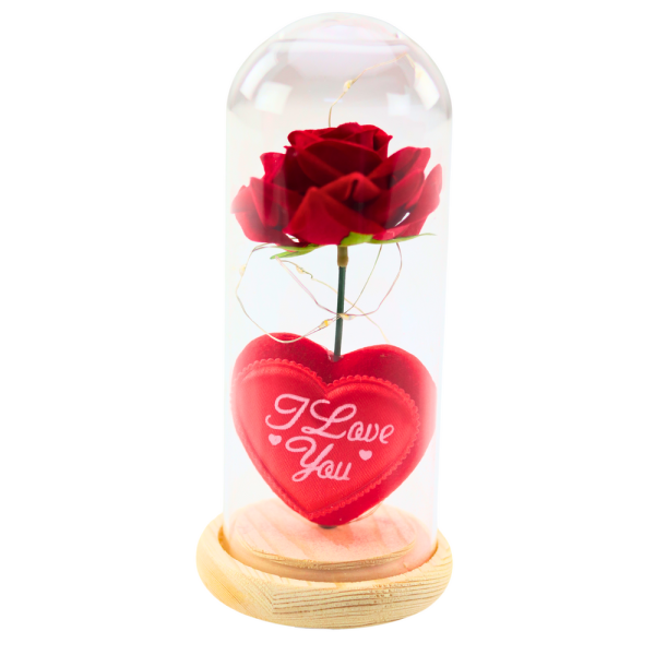 Eternal Rose in Dome with LED Lighting Red with Heart 18.5x8cm