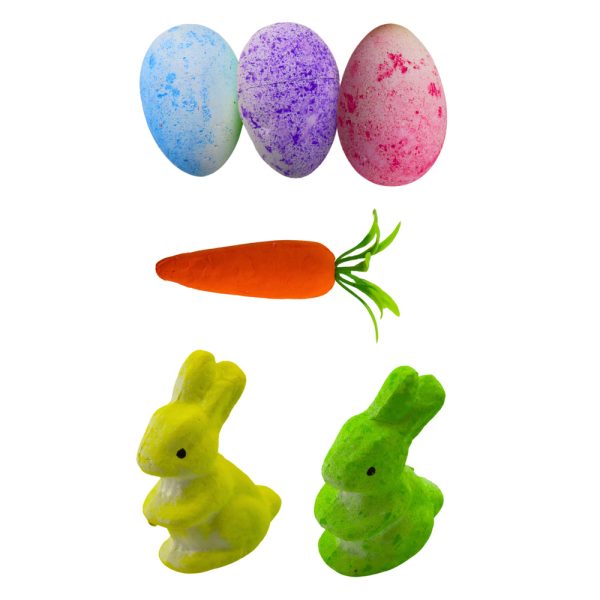 Easter Decorations In Basket Bunnies Eggs Carrot 6pcs - Slika 2
