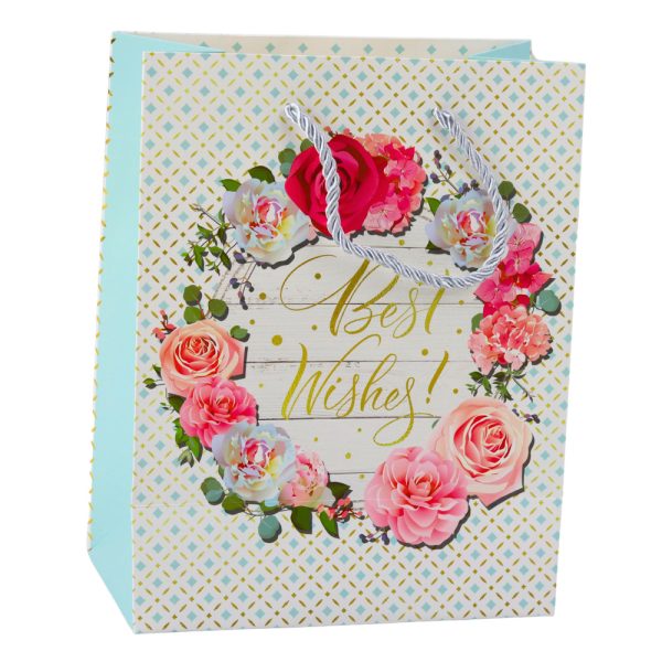 Gift Bag Patterns Flowers Best Wishes 23 x 18 x 10.5 cm - Slika 3