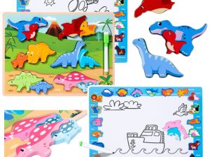 Puzzle Board 2in1 Wooden Educational Marker Dinosaurs 12pcs