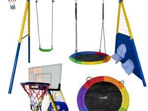 Vrtna ljuljačka za djecu sa gnijezdom, košem i metama 4u1 – šarena