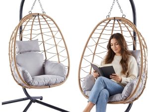 Viseća stolica jaje s jastucima Cocoon - bež