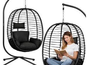 Viseća stolica jaje s jastucima Cocoon - crna