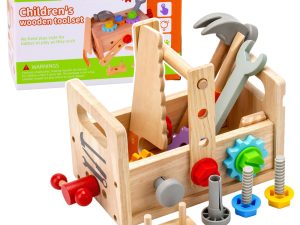 Wooden Toolbox Set for Children with Gears and Nuts
